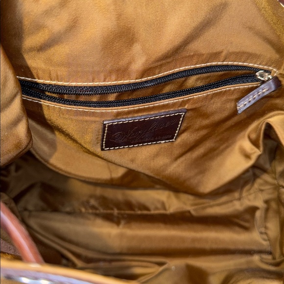 Dooney & Bourke EUC Tan With Brown Nylon Trim Drawstring Bucket Bag - Picture 6 of 7